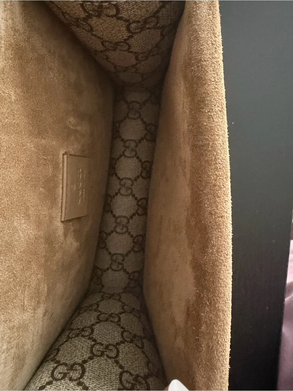 Gucci GG Supreme Small Shoulder Bag in Brown and Tan with Silver Hardware